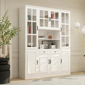 White Wood Storage Cabinet Kitchen Hutch with Glass Doors, Adjustable Shelves ( 63 in. W x 15.7 in. D x 78.7 in. H)
