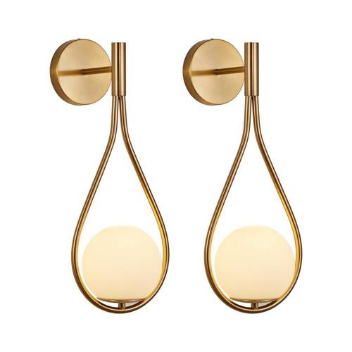 (2-Pack) 19 in. 1-Light Gold Wall Sconces with Opal Glass Globe, Mid-Century Design (No Bulb) Jushua Wall Sconces