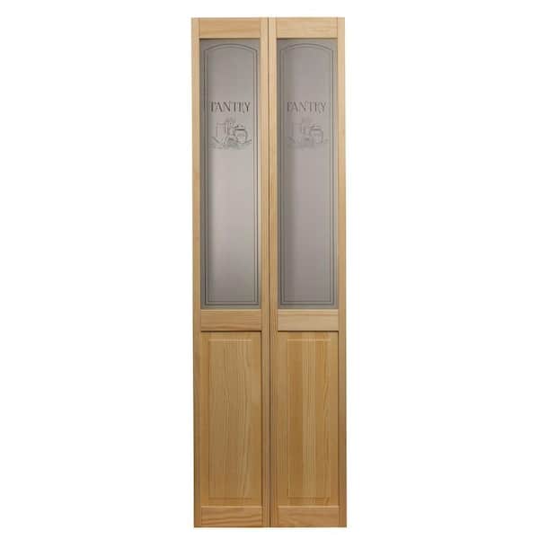 Pinecroft 23.5 in. x 78.625 in. Pantry Glass Over Raised Panel 1/2-Lite Decorative Pine Wood Interior Bi-fold Door
