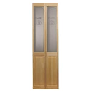 31.5 in. x 78.625 in. Pantry Glass Over Raised 1/2-Lite Decorative Panel Pine Interior Wood Bi-fold Door