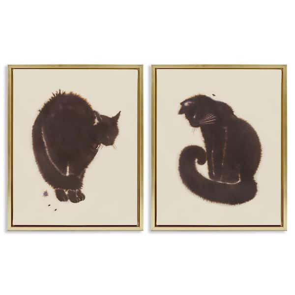 Stupell Industries Simple Cats on Beige by Grace Popp 2-Pieces Gold Floater Frame Animal Graphic Art Print 21 in. x 17 in.