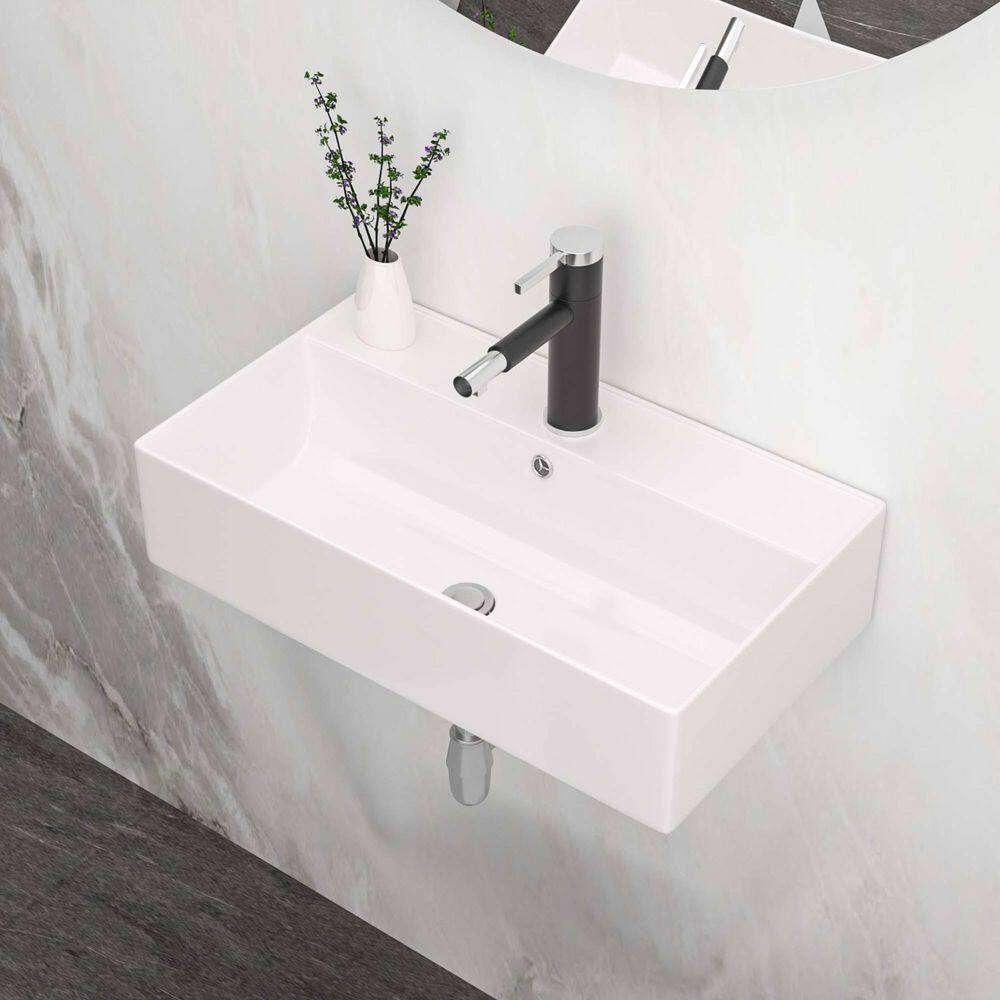 5 in. Wall-Mounted Rectangular Bathroom Ceramic Sink in White, 21 x 12 in. Wall Mount Bathroom Sink price history on PriceWatchPro