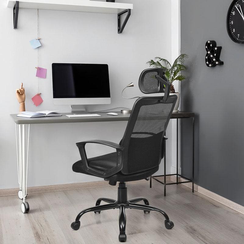 Costway Black Mesh High Back Office Chair Ergonomic Swivel Chair with Lumbar Support and Headrest