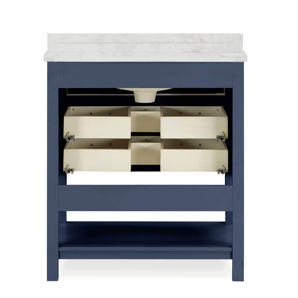 Freya 31" Blue Bathroom Vanity with White Marble Top