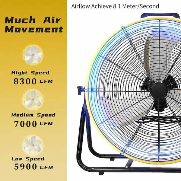 WOCK 24 in. Yellow 8300 CFM High Velocity Industrial Drum Fan, 3