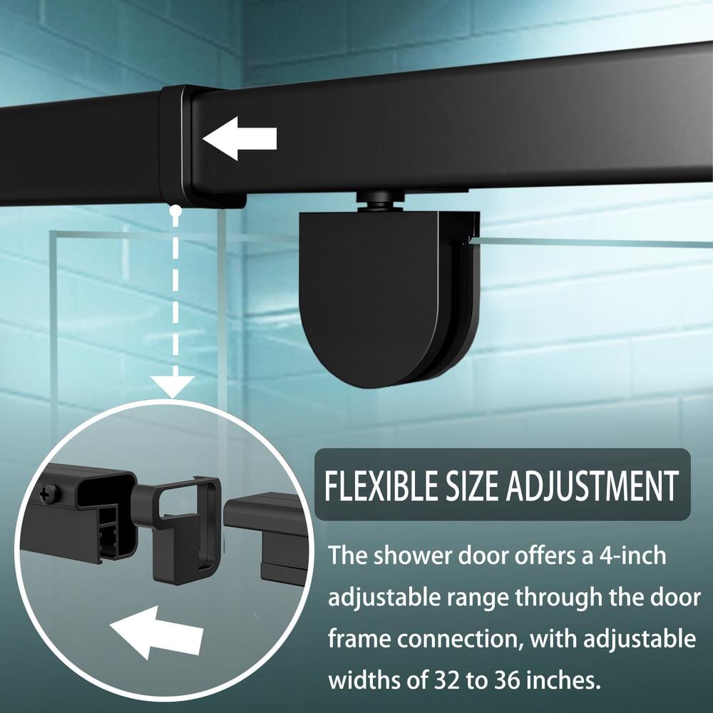 Matte Black Semi-Frameless Pivot Shower Door with Clear Glass