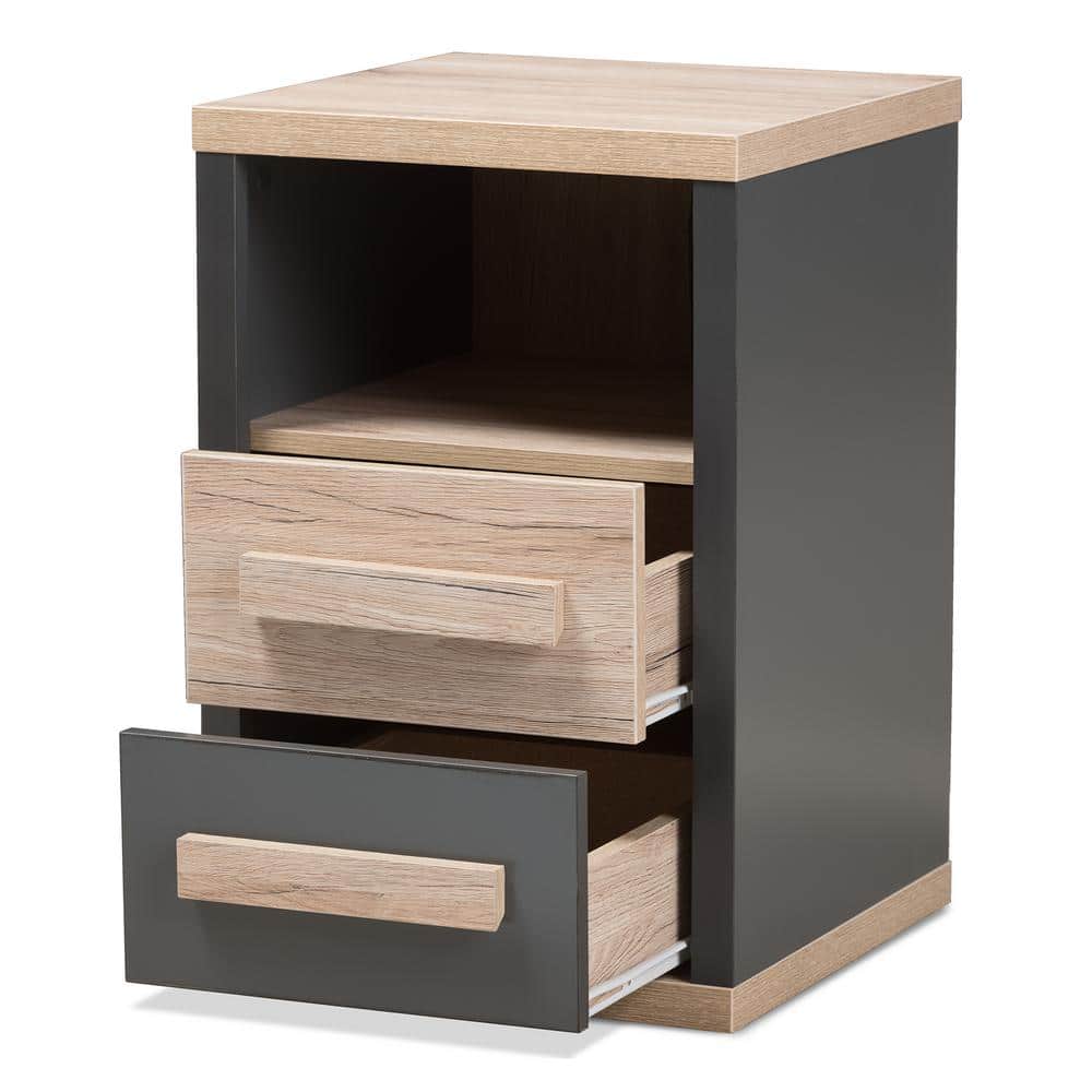 Pandora Two-Tone Gray and Oak 2 Drawer Nightstand