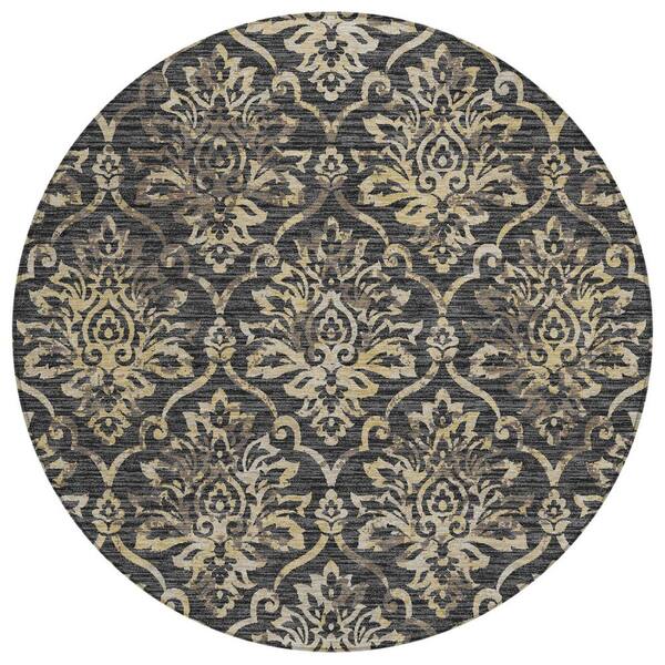 Chantille Machine Washable Indoor/Outdoor Abstract ACN3150 Black 8 ft. x 8 ft. Round Rug
