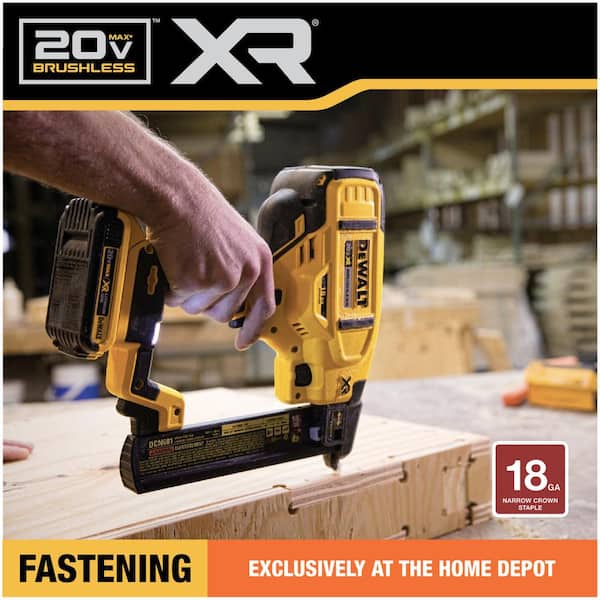 DEWALT - 20V MAX XR Lithium-Ion Cordless 18-Gauge Narrow Crown Stapler Kit with 2.0Ah Battery, Charger and Contractor Bag