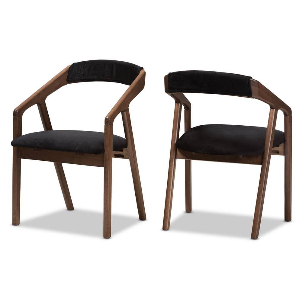 Mid-Century Modern Walnut Dining Set with Black Velvet Upholstery