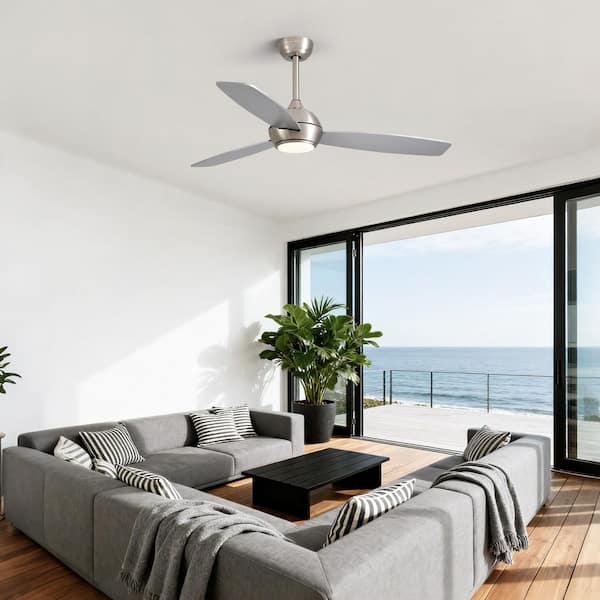 52 in. Smart Indoor Downrod Mount Integrated LED Nickel 3 Blades Ceiling Fans with Lights Kit and Remote Control