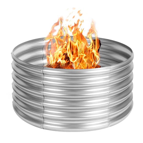 36 in. x 18 in. Fire Pit Ring Heavy Duty Galvanized Steel Silver 1-Piece