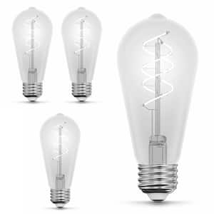 40-Watt Equivalent ST19 Dimmable Double Spiral White Filament Clear Vintage Edison LED Light Bulb, Daylight (4-Pack)