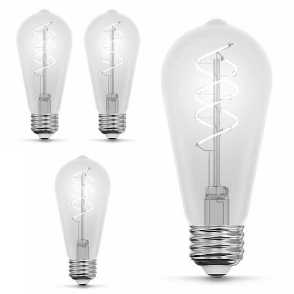 Feit Electric 40-Watt Equivalent ST19 Dimmable Double Spiral White Filament Clear Vintage Edison LED Light Bulb, Daylight (4-Pack)