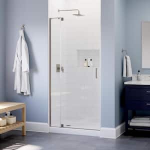 Wilder 30 in. to 36 in. Frameless Pivot Shower Door in Nickel with 1/4 in. (6mm) Tempered Clear Glass