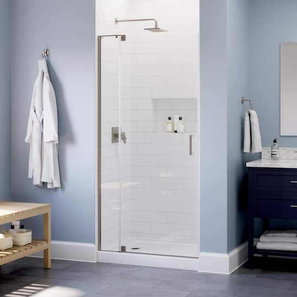 Delta Wilder 30 in. to 36 in. Frameless Pivot Shower Door in Nickel with 1/4 in. (6mm) Tempered Clear Glass