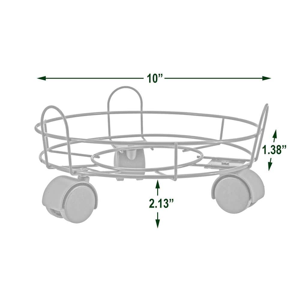 10-Inch Green Metal Plant Caddy with Wheels