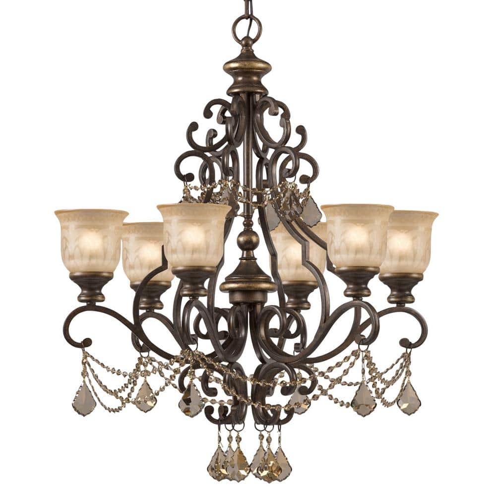 Crystorama Norwalk 6Light Bronze Umber Standard Chandelier with Glass