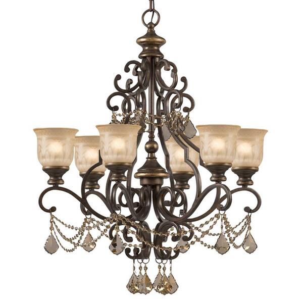Crystorama Norwalk 6-Light Bronze Umber Standard Chandelier with Glass Shade