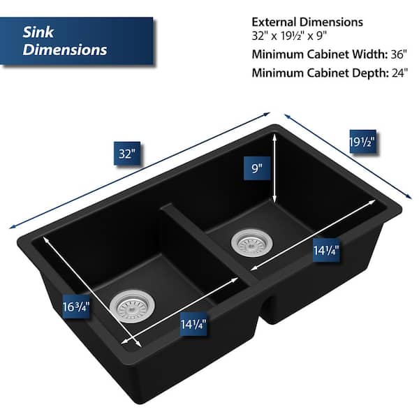 Karran Quartz Black 32 in. 50/50 Double Bowl Composite Karran Quartz Black 32 in. 50/50 Double Bowl Composite