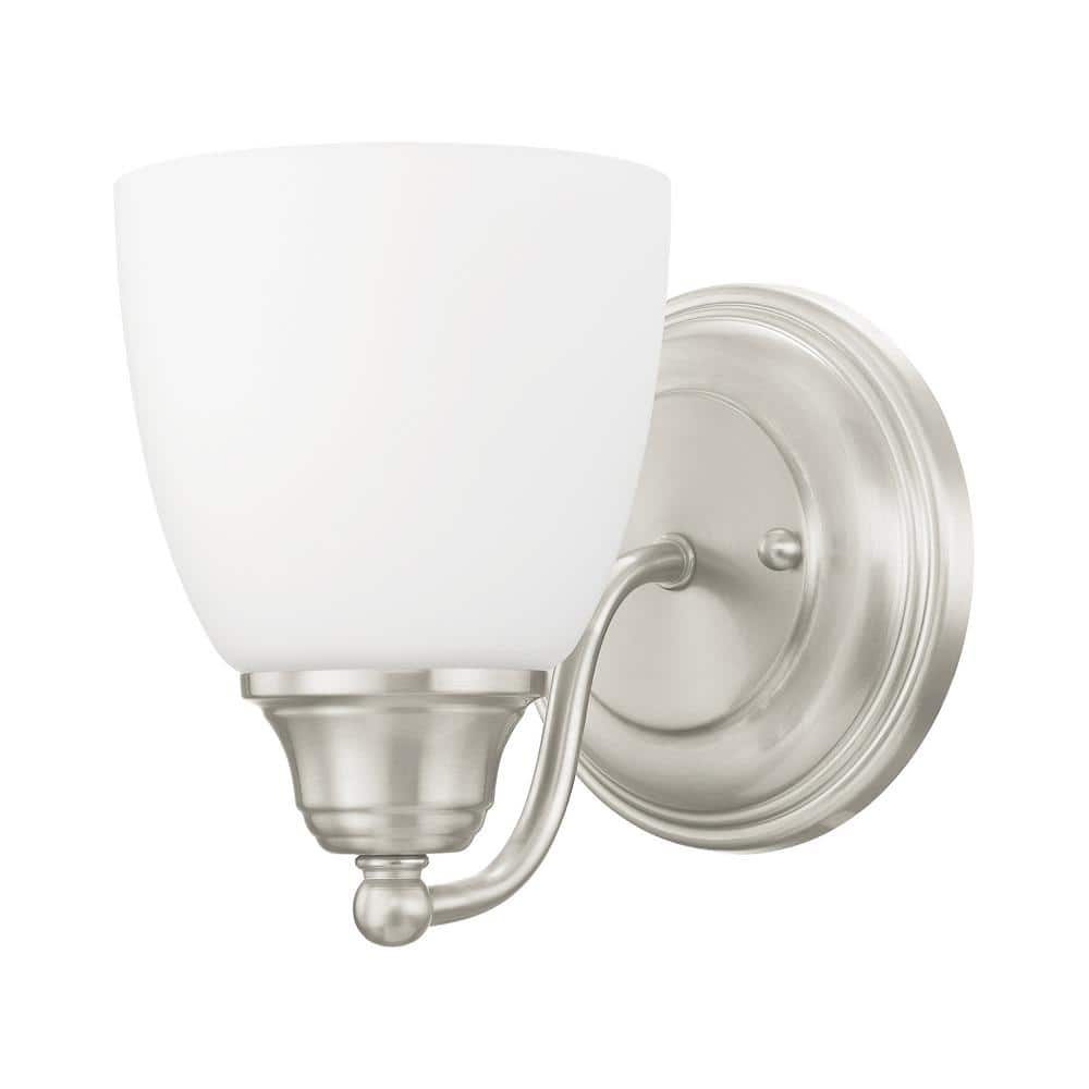 Curvaceous Nickel 7'' Dimmable Wall Sconce with Satin Opal Shade