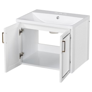 24 in.Wx18 in.Dx17.6 in.H One Sink Bath Vanity in White with White Ceramic Top and Two Shutter Doors