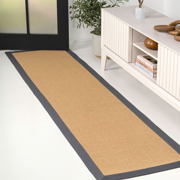 Camden Farmhouse Cottage Border Jute Natural/Dark Gray 2 ft. x 8 ft. Runner Rug