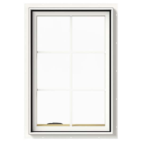 JELD-WEN 24 in. x 36 in. W-2500 Series White Painted Clad Wood Left-Handed Casement Window with Colonial Grids/Grilles