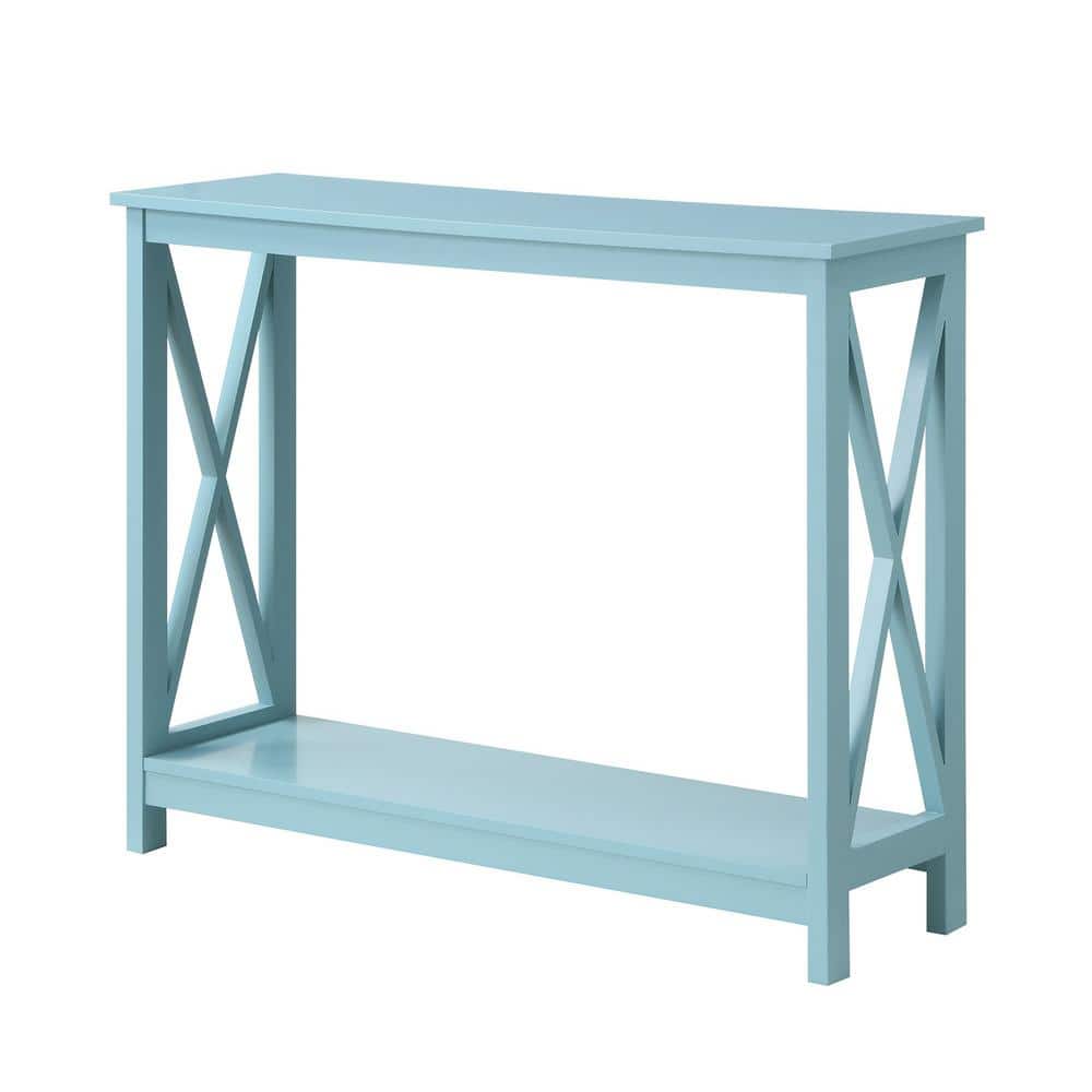 Sea Foam Blue Wood Console Table with Storage Shelf