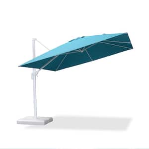 10 ft. Square Outdoor Cantilever Patio Umbrella White Aluminum Offset 360° Rotation Umbrella with Base, Turquoise