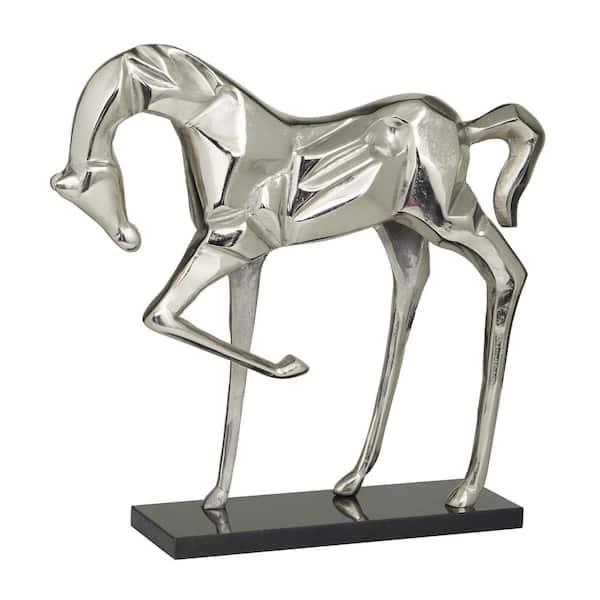 Litton Lane 5 in. x 18 in. Silver Aluminum Horse Sculpture