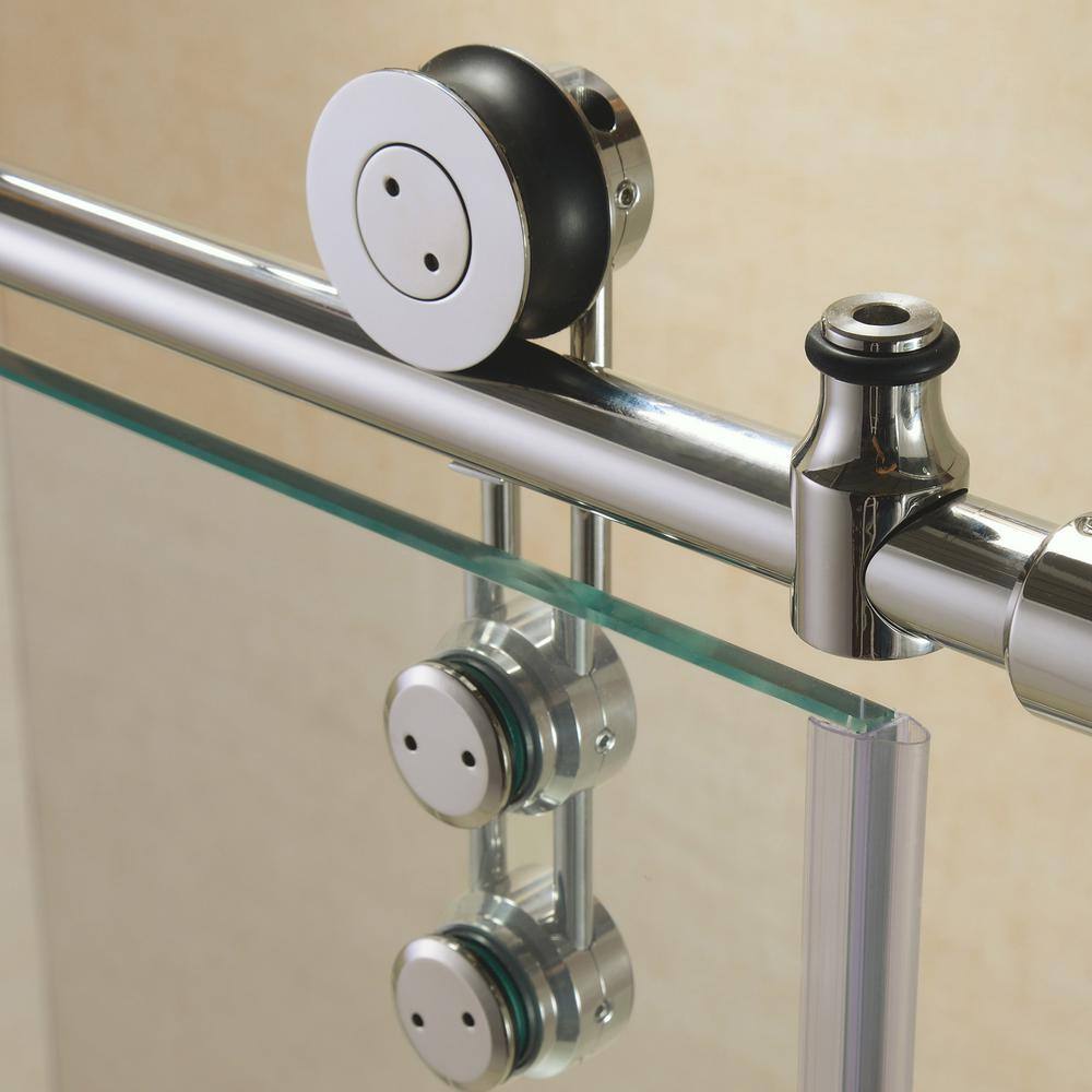 Enigma-Z Frameless Sliding Shower Door with Clear Glass and Stainless Steel Hardware
