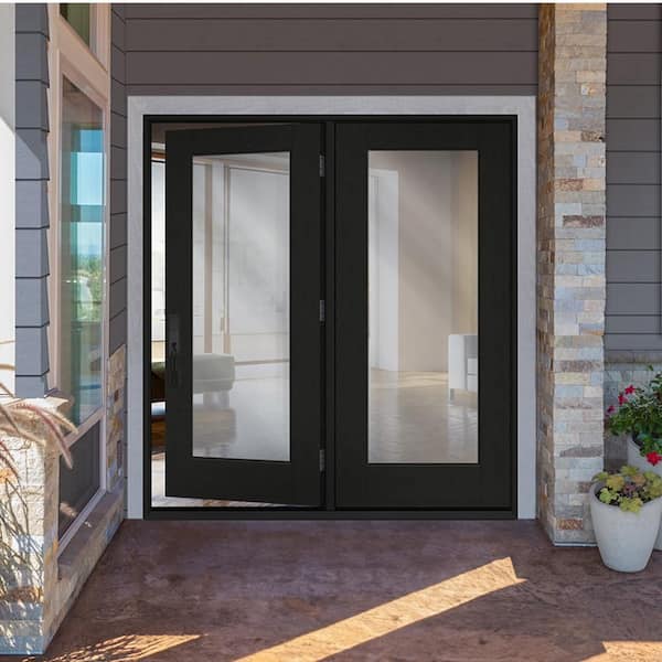 Regency 72 in. x 80 in. Full Lite Clear Glass Onyx RH Center-Hinged Stained Fiberglass Retro Patio Door with 6 in. Jamb