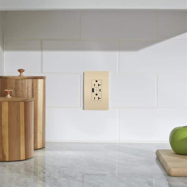radiant 20 Amp 125-Volt Tamper Resistant GFCI Residential/Commercial Decorator Duplex Outlet with Type A/C USB, Ivory