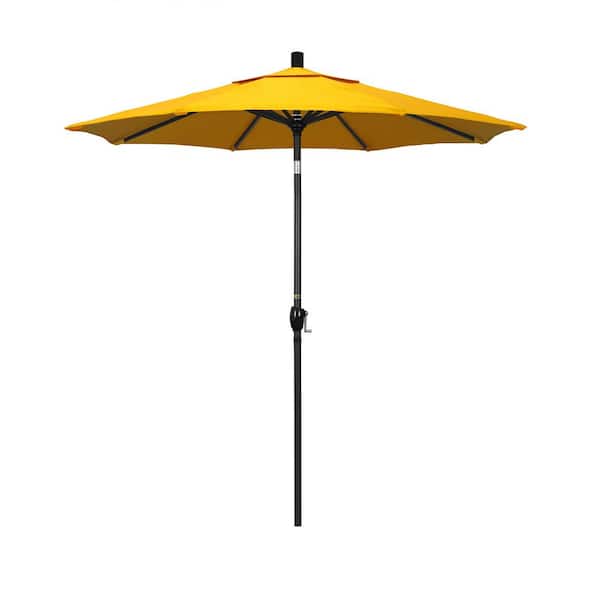 California Umbrella 7.5 ft. Black Aluminum Pole Market Aluminum Ribs Push Tilt Crank Lift Patio Umbrella in Sunflower Yellow Sunbrella