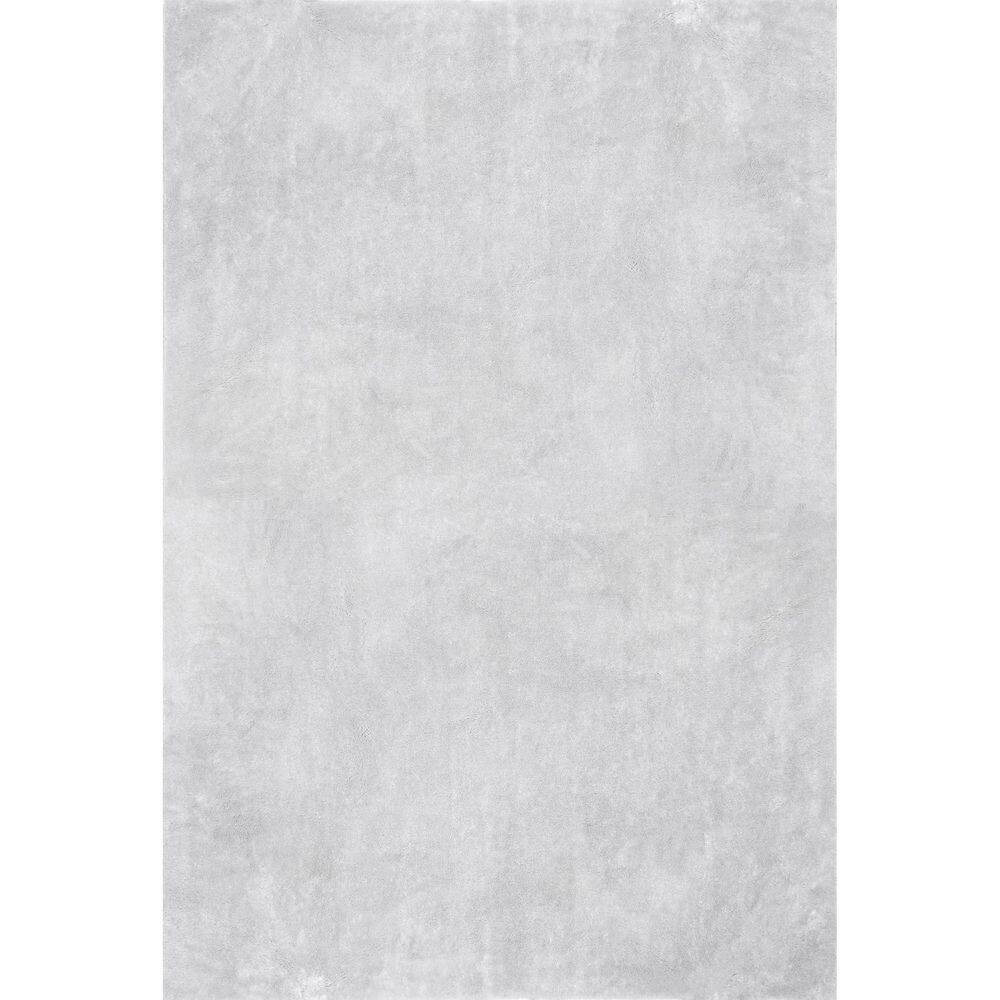 Loni Solid Machine Washable Shag Light Gray Doormat 4 ft. x 4 ft. Area Rug