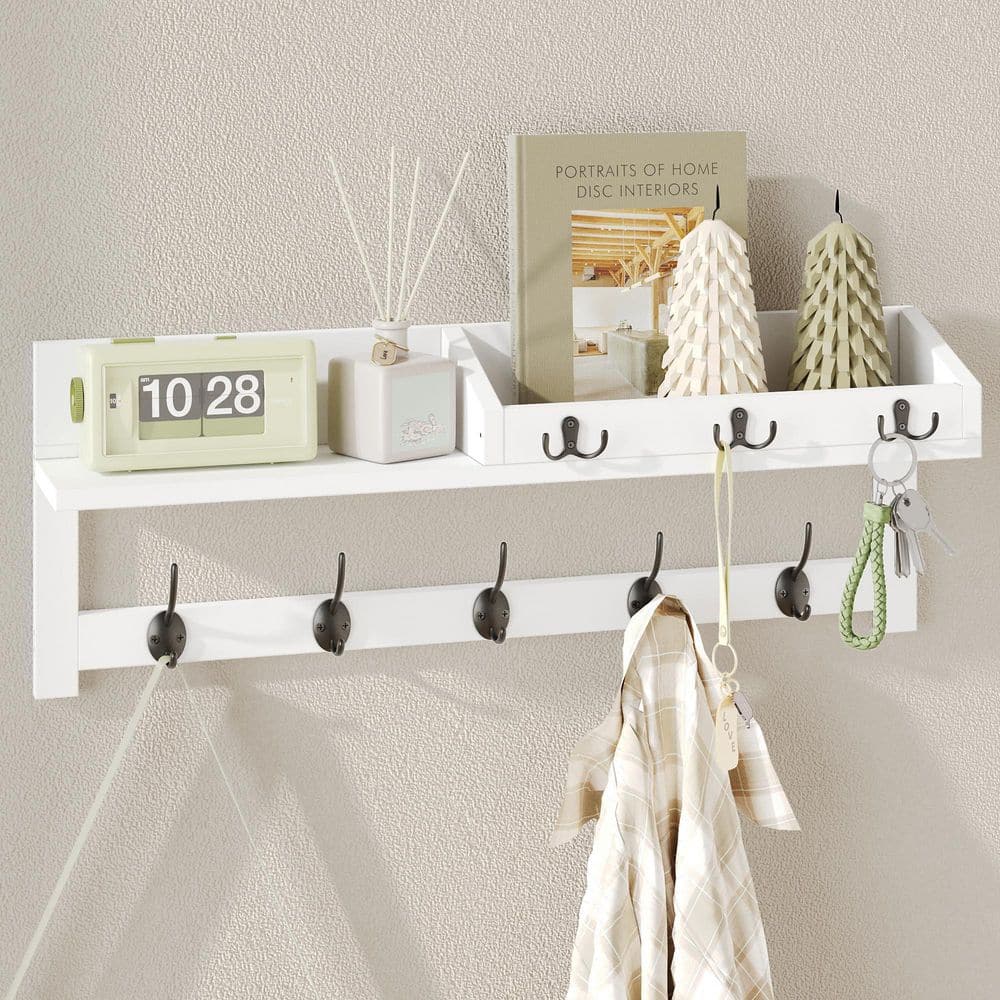 26.57 in. Entryway Wood Coat Hooks with 5 Dual Hooks, Wall Mount Coat Rack for Home, White price history on PriceWatchPro