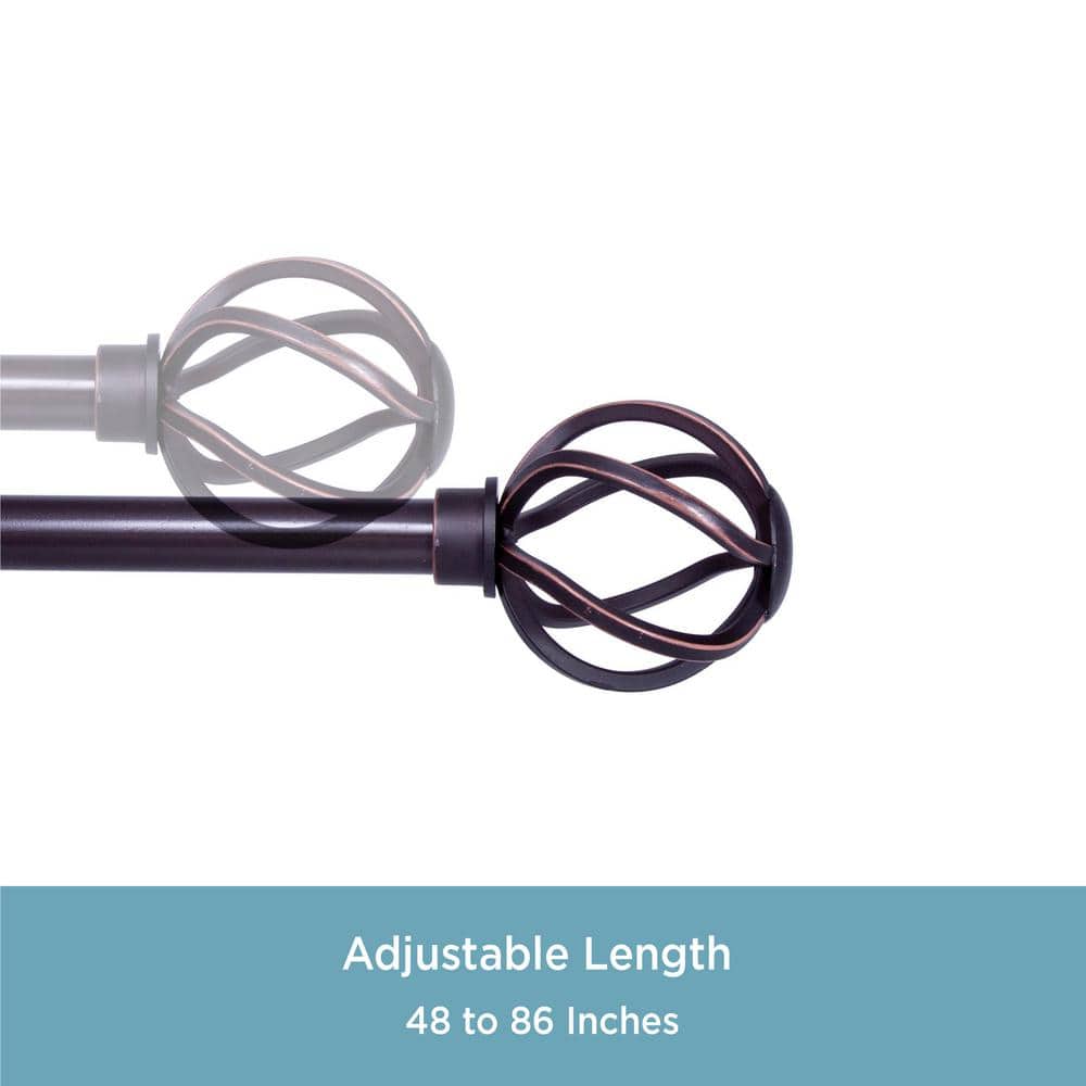 Bronze Adjustable Steel Single Curtain Rod with Openwork Finials