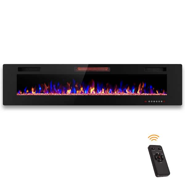 R.W.FLAME 68 in. Wall Mount Low Noise Electric Fireplace with Remote Control and Touch Screen, Multi Color Flame in Black
