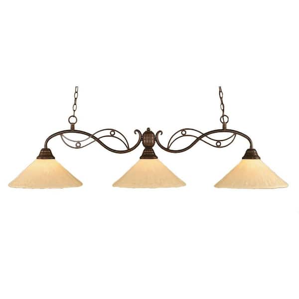 Filament Design 3 Light 16 in. Bronze Billiard Bar with Antique Ivory Glass-DISCONTINUED