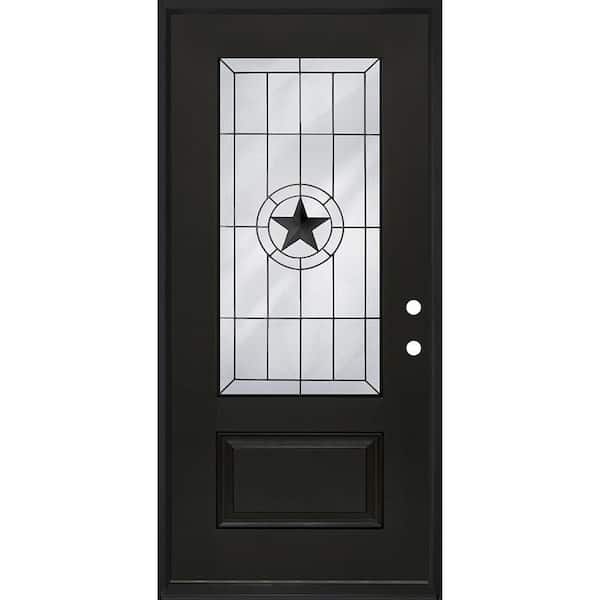 Regency 36 in. x 80 in. 3/4L Alamo Glass LHIS Onyx Stain Fiberglass Prehung Front Door with 6-9/16 Jamb