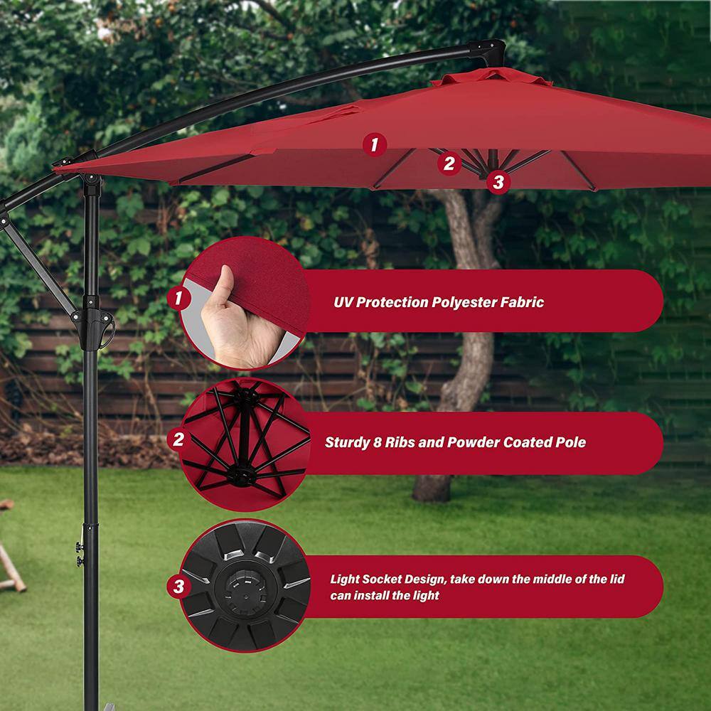 10 ft. Red Cantilever Metal Patio Umbrella with Crank Lift System