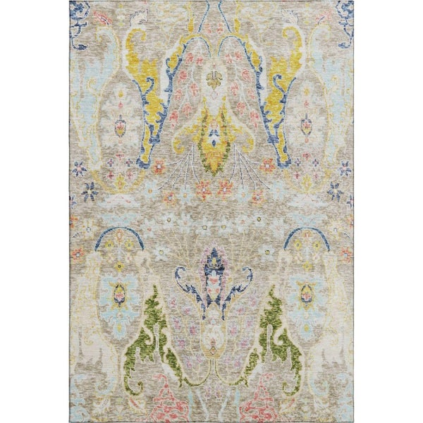 Mayfield Premium Machine Washable Abstract AMF1932 Beige 3 ft. x 5 ft. Area Rug