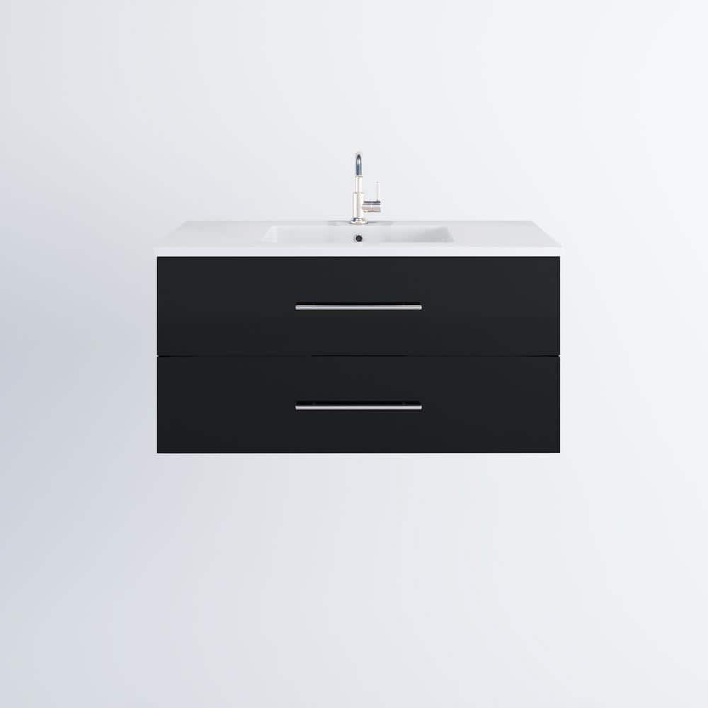 Napa 42 in. W x 20 in. D Single Sink Bathroom Vanity Wall Mounted in Glossy Black with Acrylic Integrated Countertop price history on PriceWatchPro