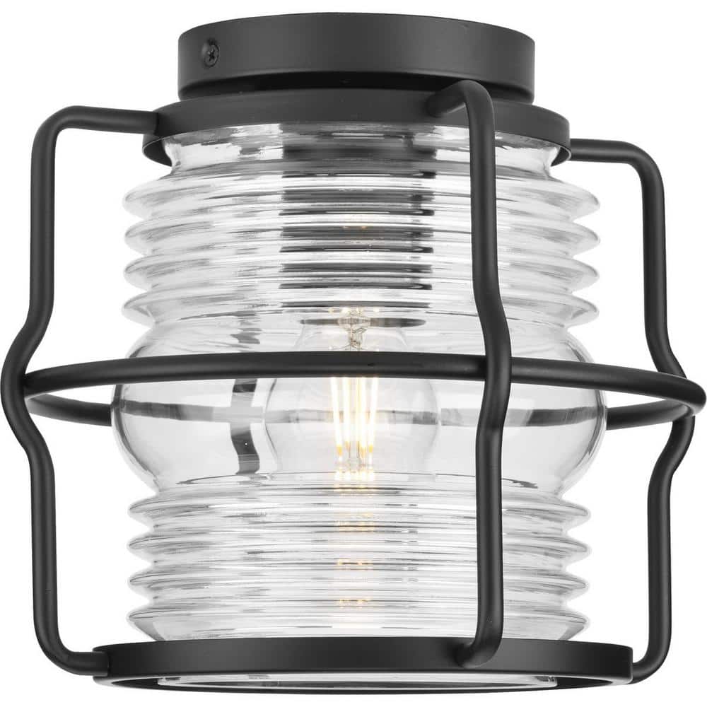 Keegan Matte Black Glass Indoor/Outdoor Flush Mount Light