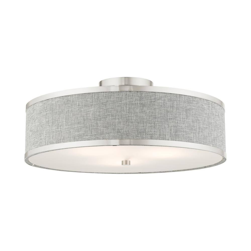 Elegant Brushed Nickel 3-Light LED Drum Ceiling Fixture
