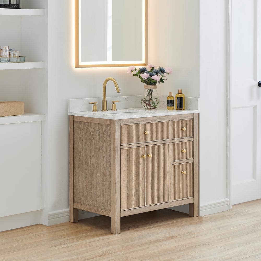 Cerrito 36" Natural Oak Vanity with White Stone Top