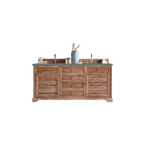 James Martin Vanities Savannah 72 in. W x 23.5 in. D x 34.3 in. H Double Bath Vanity in Driftwood with Cala Blue Quartz Top