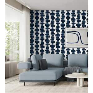 Blue Stripe Block Vinyl Peel and Stick Wallpaper Roll (30.75 sq. ft.)