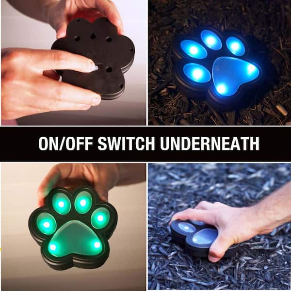 Bell + Howell Paw Print Disk Lights Low Voltage Black Solar LED